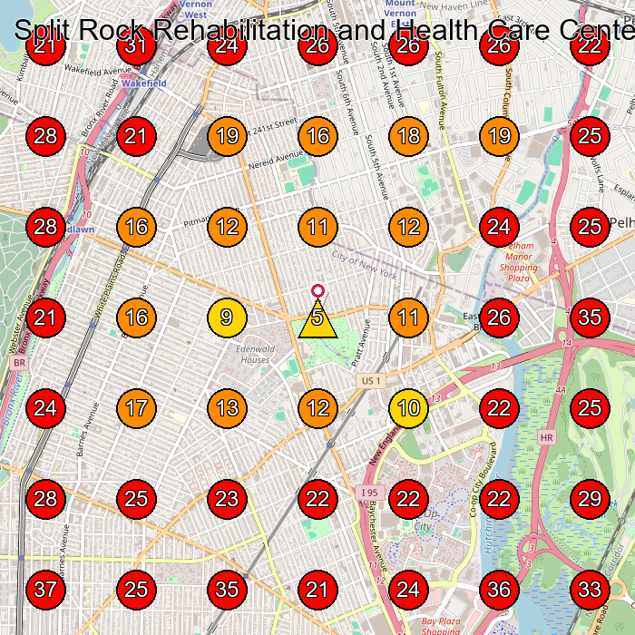 Split Rock Rehabilitation and Health Care Center GeoGrid visibility map for Rehabilitation Center in New Rochelle